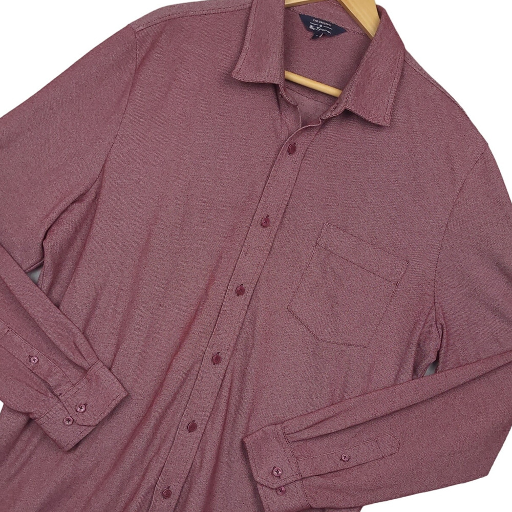 Ben Sherman Mens Button-Up Long Sleeve Shirt XL Red Preppy Casual Quiet Luxury
